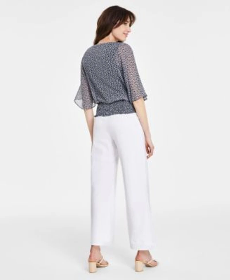 Sam Jess Womens Smocked Waist Top Wide Leg Linen Pants