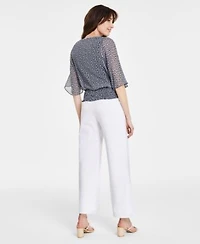 Sam Jess Womens Smocked Waist Top Wide Leg Linen Pants