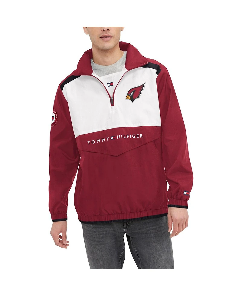 Men's Tommy Hilfiger Cardinal, White Arizona Cardinals Carter Half-Zip Hooded Top