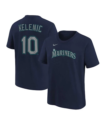Big Boys Nike Jarred Kelenic Navy Seattle Mariners Player Name and Number T-shirt