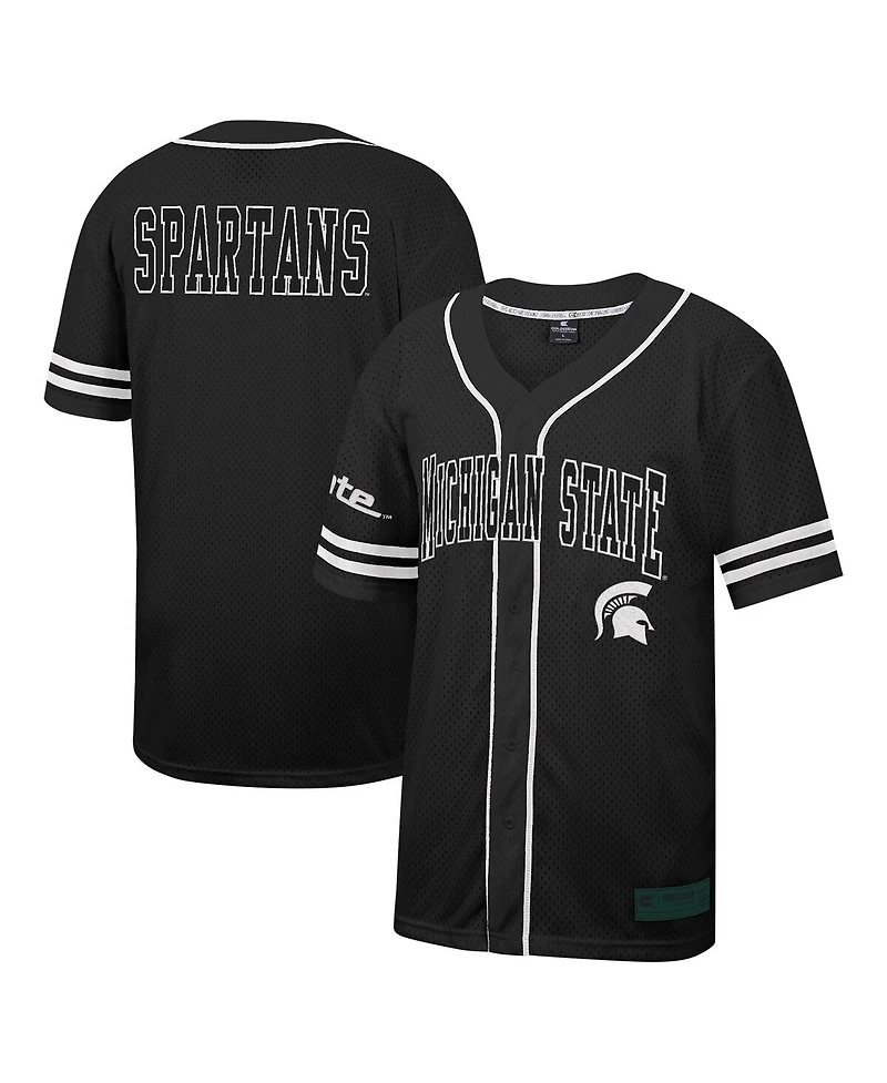 Men's Colosseum Black Michigan State Spartans Free Spirited Mesh Button-Up Baseball Jersey