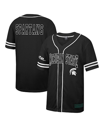 Men's Colosseum Black Michigan State Spartans Free Spirited Mesh Button-Up Baseball Jersey