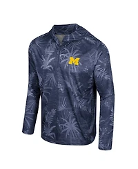 Men's Colosseum Navy Michigan Wolverines Palms Printed Lightweight Quarter-Zip Hooded Top