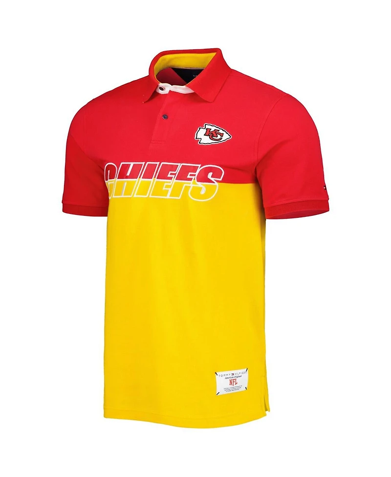 Men's Tommy Hilfiger Yellow, Red Kansas City Chiefs Color Block Polo Shirt