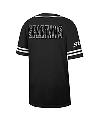 Men's Colosseum Black Michigan State Spartans Free Spirited Mesh Button-Up Baseball Jersey