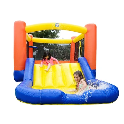 HeroKiddo Orange Small Bounce House Water Slide with Pool for Little Kids and Toddlers (with Blower), Jump and Slide, Basketball Hoop, Backyard Water