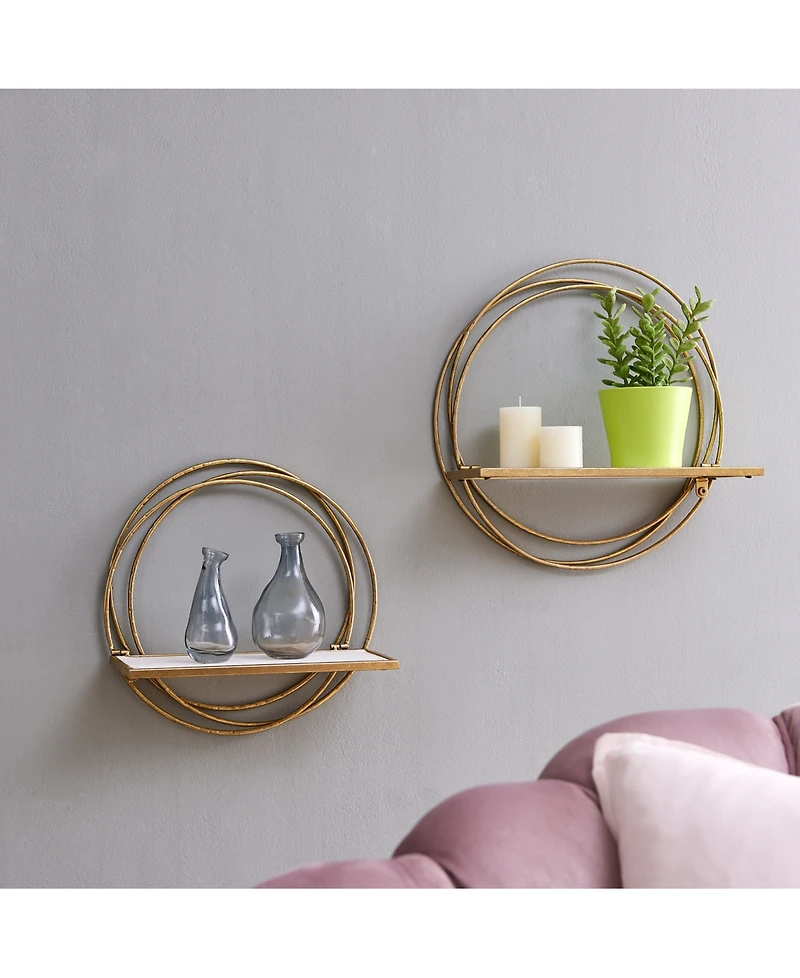 Golden-Tone Rings Floating Wall Shelves, Set of 2