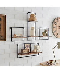Danya B Framed Wall Art 4-Piece Modern Shelf Set, Black Metal Frame and Rustic Distressed Mdf Shelves