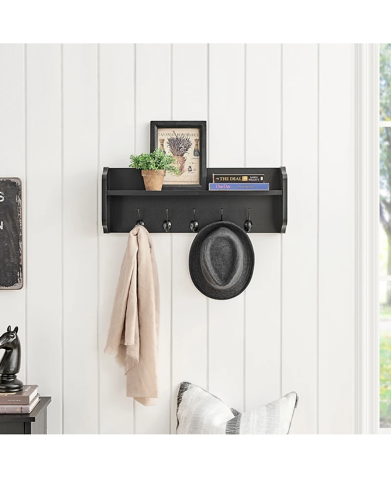 Danya B Entryway Floating Utility Wall Shelf with Hooks