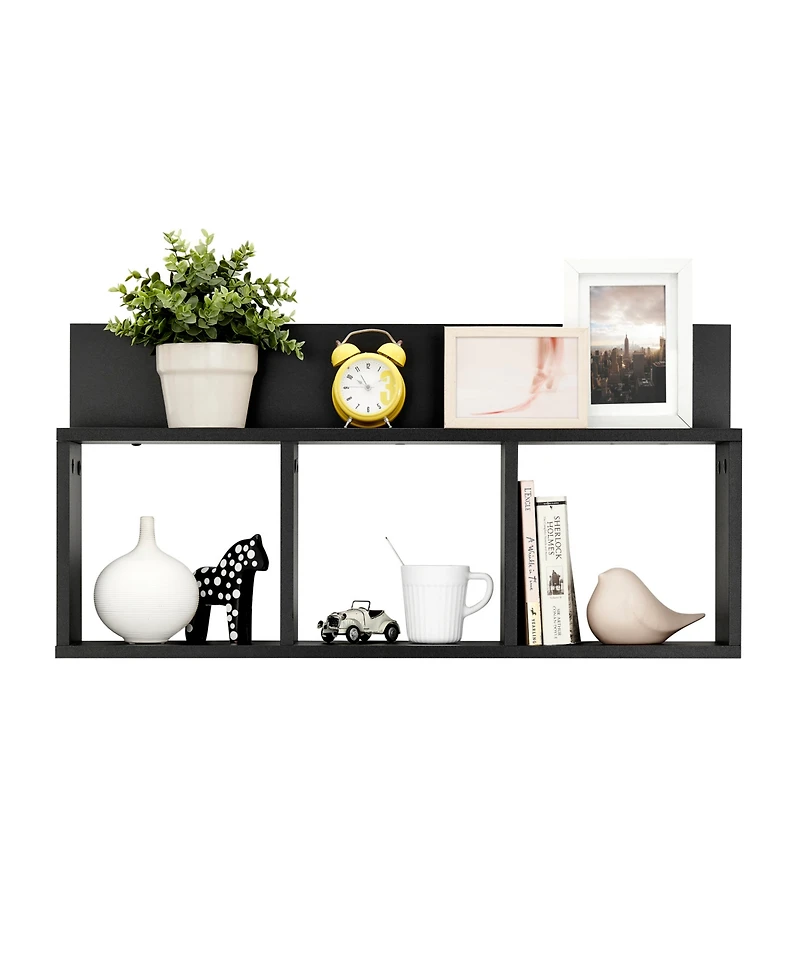 Danya B Modern 3 Cube Floating Wall Shelf with Display Ledge, Easy to Hang Wall Mounted Triple Cubby Shelf