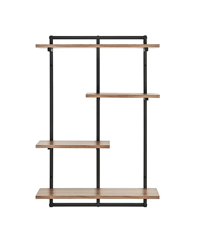 Rhodes 4 Tier Modern Floating Windowsill Wall Shelf Unit with Metal Frame and Light Walnut Mdf Shelves