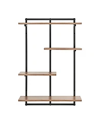 Rhodes 4 Tier Modern Floating Windowsill Wall Shelf Unit with Metal Frame and Light Walnut Mdf Shelves