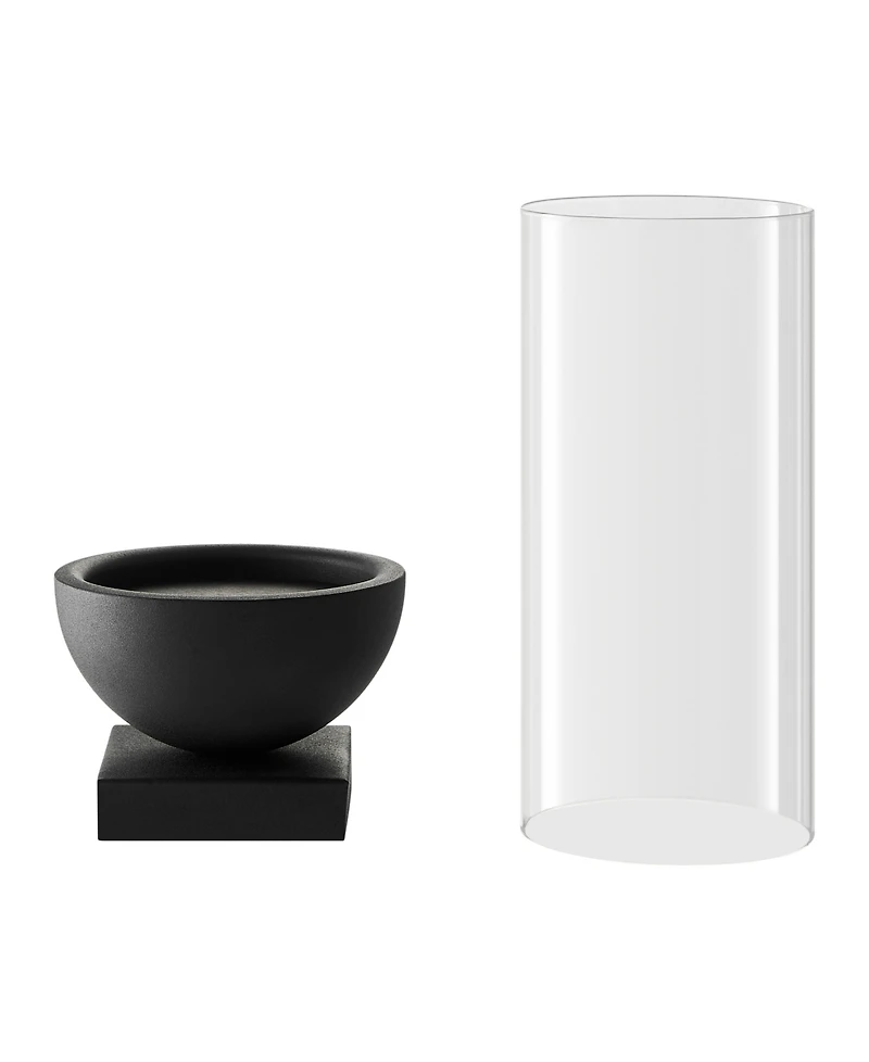 Danya B Modern Black Metal Bold Pedestal and Glass Pillar Votive Candle Holder, Small