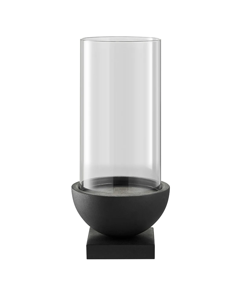 Danya B Modern Black Metal Bold Pedestal and Glass Pillar Hurricane Candle Holder, Large