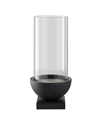 Danya B Modern Black Metal Bold Pedestal and Glass Pillar Hurricane Candle Holder, Large