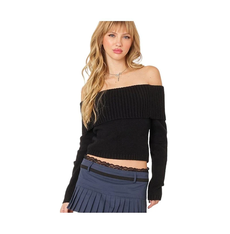 Edikted Womens Tamara Fold Over Knit Top