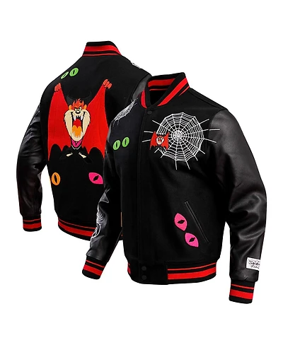 Men's Freeze Max Black Looney Tunes Taz Dracula Varsity Full-Snap Jacket