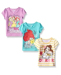 Little Boys and Girls Yellow, Blue, Pink Disney Princess T-shirt Three-Pack