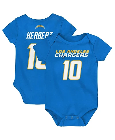 Baby Boys and Girls Justin Herbert Powder Blue Los Angeles Chargers Mainliner Player Name Number Bodysuit