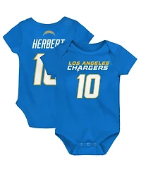 Baby Boys and Girls Justin Herbert Powder Blue Los Angeles Chargers Mainliner Player Name Number Bodysuit