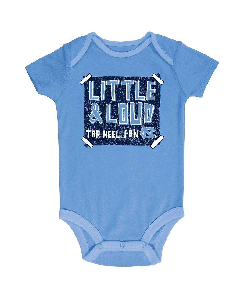 Baby Boys and Girls Champion Carolina Blue, Gray, White North Carolina Tar Heels 3-Pack Bodysuit Set