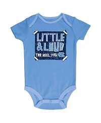 Baby Boys and Girls Champion Carolina Blue, Gray, White North Carolina Tar Heels 3-Pack Bodysuit Set