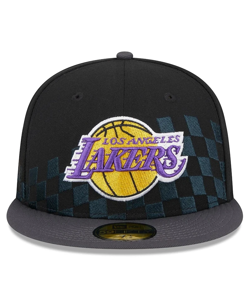 Men's New Era Black Los Angeles Lakers 2024 Nba All-Star Game Rally Drive Checkerboard 59FIFTY Crown Fitted Hat