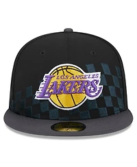 Men's New Era Black Los Angeles Lakers 2024 Nba All-Star Game Rally Drive Checkerboard 59FIFTY Crown Fitted Hat