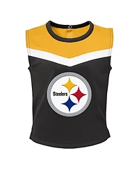 Girls Toddler Black Pittsburgh Steelers Spirit Cheer Three-Piece Cheerleader Set
