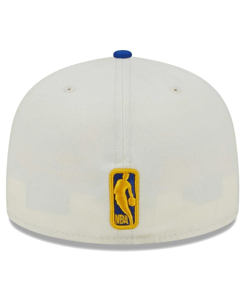 Men's New Era Cream Golden State Warriors Piped Pop Panel 59FIFTY Fitted Hat