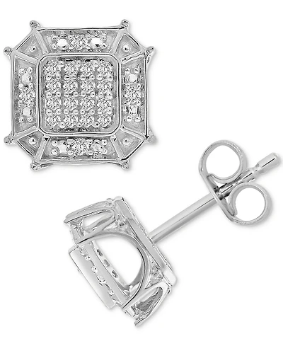 Men's Diamond Hexagon Halo Cluster Stud Earrings (1/6 ct. t.w.) in 10k White Gold