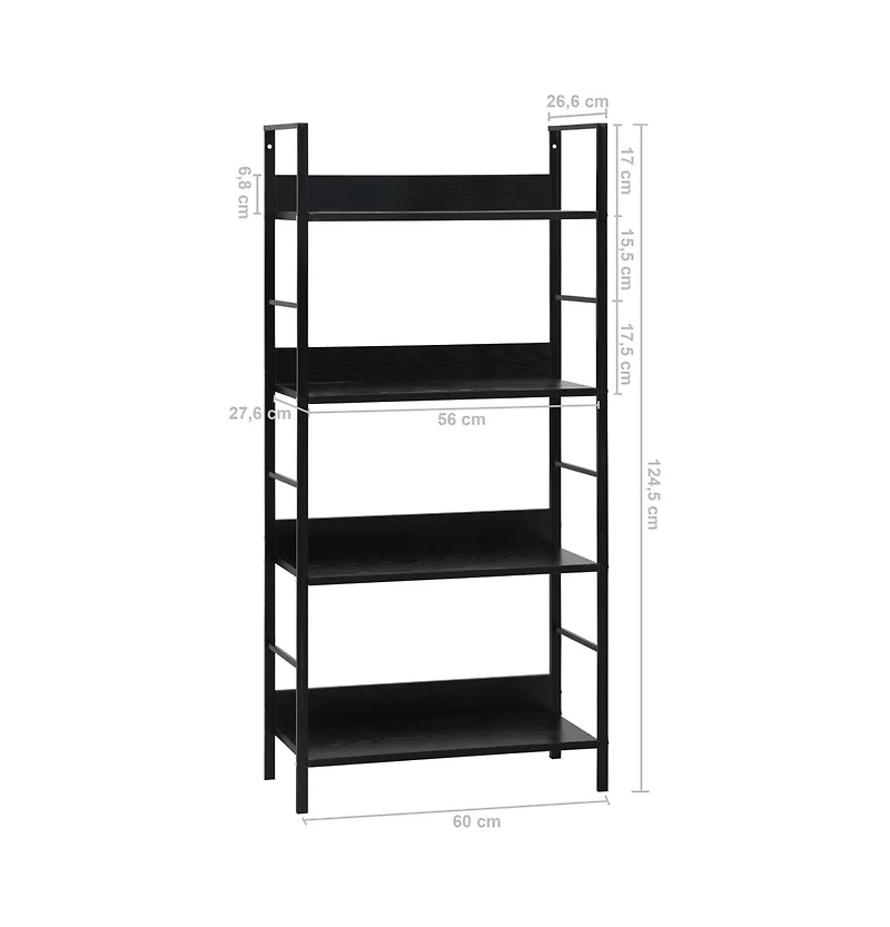 4-Layer Book Shelf Black 23.6"x10.9"x49" Engineered Wood