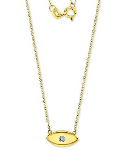Cubic Zirconia Polished Evil Eye Pendant Necklace in 14k Gold-Plated Sterling Silver, 16" + 2" extender