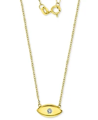 Cubic Zirconia Polished Evil Eye Pendant Necklace in 14k Gold-Plated Sterling Silver, 16" + 2" extender