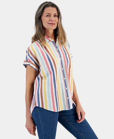 Style & Co Women's Cotton Gauze Short-Sleeve Button Up Shirt, Created for Macy's