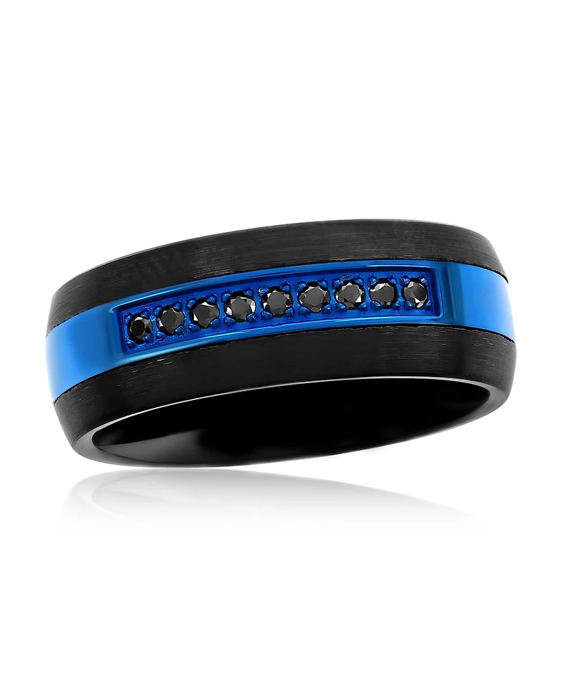 Black Cz and Blue Tungsten Ring