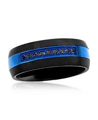 Black Cz and Blue Tungsten Ring