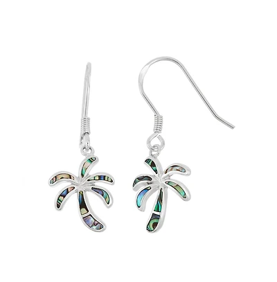 Sterling Silver Abalone Palm Tree Earrings
