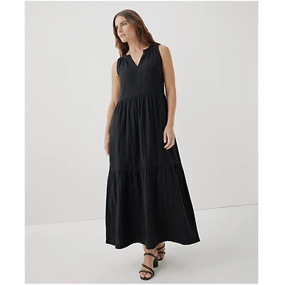 Pact Women's Organic Cotton Coastal Double Gauze Ruffle Maxi Dress