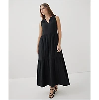 Pact Women's Organic Cotton Coastal Double Gauze Ruffle Maxi Dress
