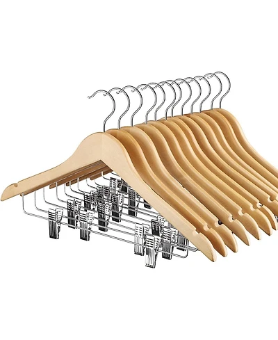 Wooden Suit & Skirt Hangers with Adjustable Clips Natural 12 Pack