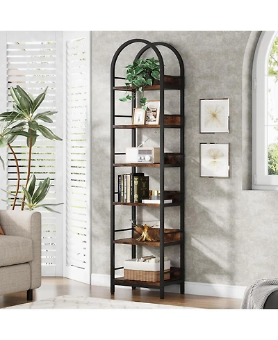 Tribesigns 6-Tier Open Bookshelf, 78.7" Tall Arched Bookcase Narrow Bookshelf with Metal Frame for Living Room, Home Office