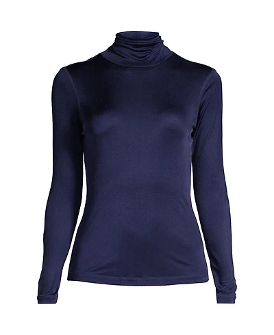 Lands' End Women's Silk Interlock Turtleneck Long Underwear Top