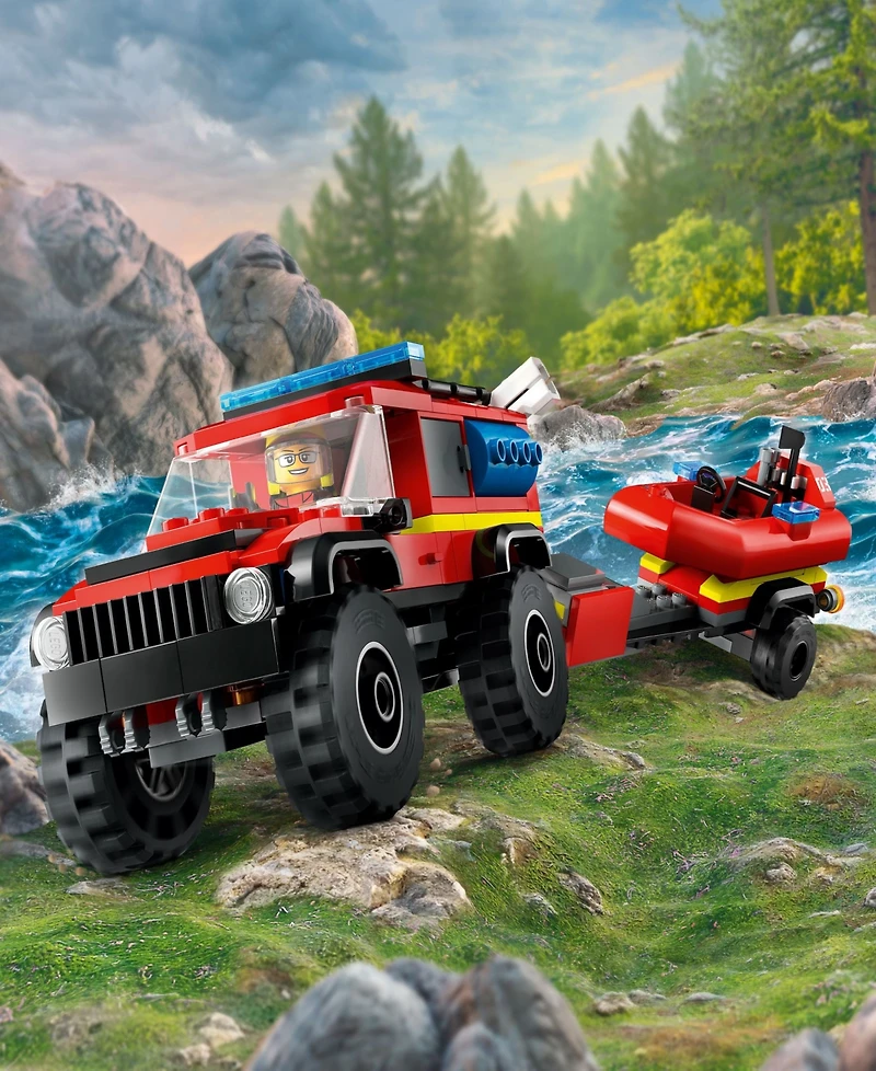 Lego City 4X4 Fire Truck with Rescue Boat Toy 60412, 301 Pieces