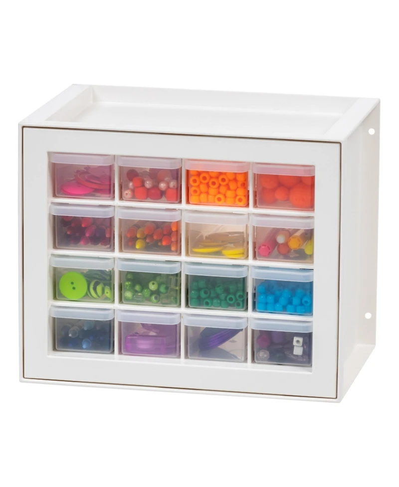 Iris Usa 16 Drawer Stackable Storage Cabinet for Hardware Crafts, White - Small Organizer Utility Chest, Scrapbook Art Hobby Multiple Compartment