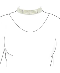 Bling Jewelry Fine Classic Jewelry Wide 4 Row Statement White Freshwater Cultured Pearl Necklace Prom Silver Plated Accent Bar Adjustable