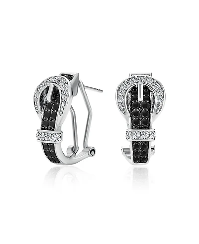 Bling Jewelry Blue Black Brown Cz Stud Earrings with Pave Cubic Zirconia 3D Belt Buckle Design