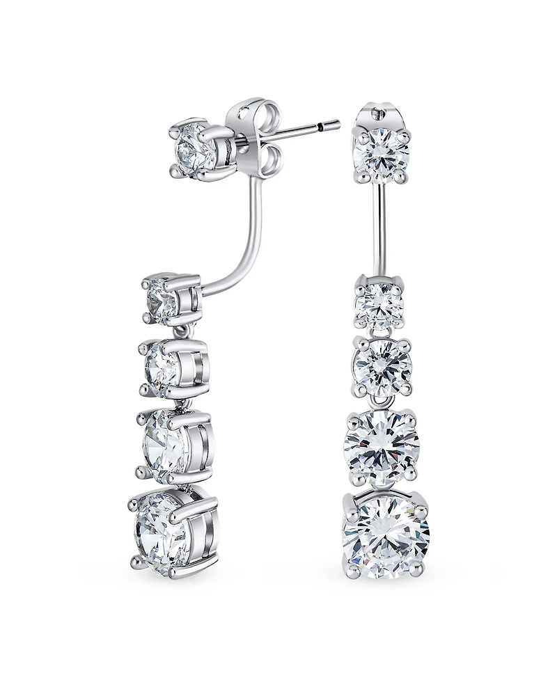 Bling Jewelry Modern Classic Graduated Cubic Zirconia Cz Drop Back And Front Stud Jacket Long Linear Earrings