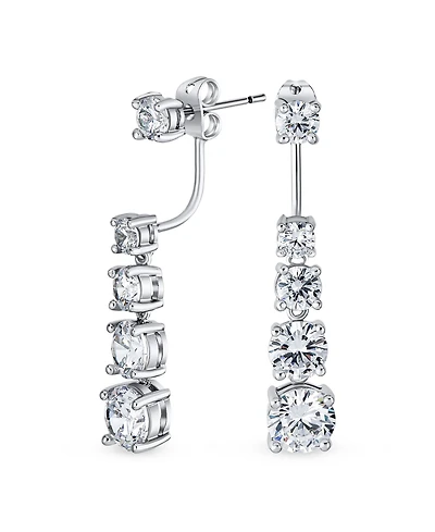 Bling Jewelry Modern Classic Graduated Cubic Zirconia Cz Drop Back And Front Stud Jacket Long Linear Earrings