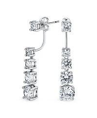 Bling Jewelry Modern Classic Graduated Cubic Zirconia Cz Drop Back And Front Stud Jacket Long Linear Earrings